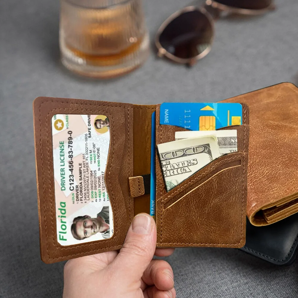Retro Ultra-thin Billfold Wallet Multi Card Slots Front Pocket Card Holder Portable Multi-functional Purse for Card, Cash, Coins