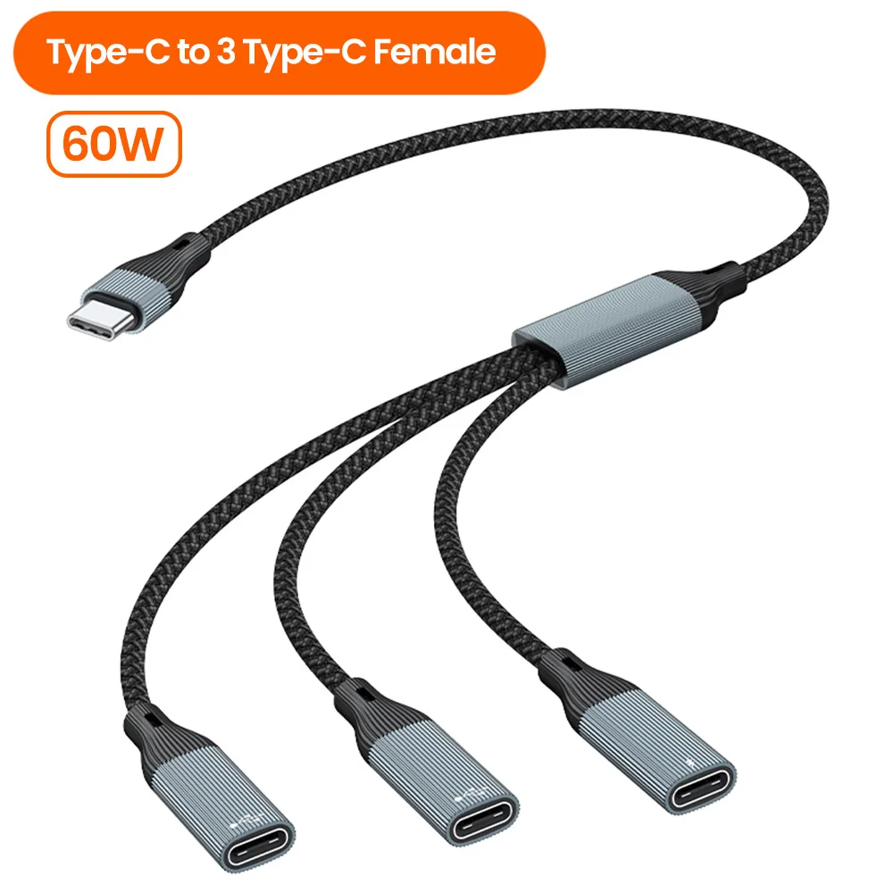 OLAF Typ C HUB PD 60 W Schnelllade-Multi-Port-Splitterkabel, USB-Stecker auf USB + TypC-Buchse, OTG-Adapter, Datenübertragungsstecker 5