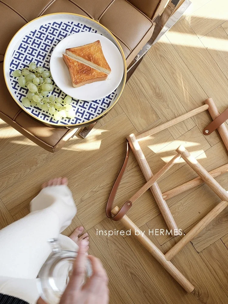 Color porcelain solid wood calfskin tray removable side table coffee table