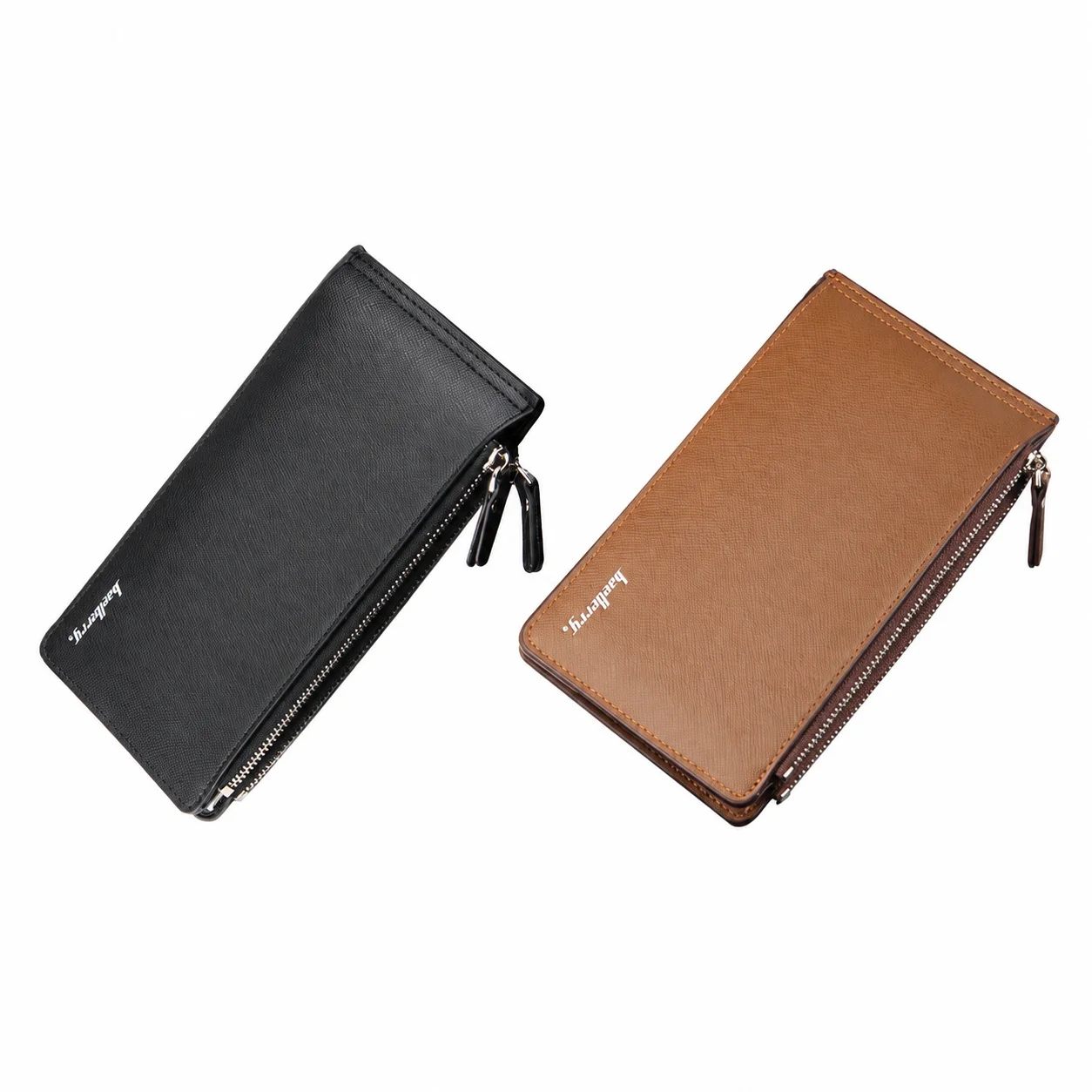 CFUN YA Men Long PU Bifold Wallet Textured Cover with Card Slots Clear ID Window Snap Closure and Zipped Pocket for Everyday Use