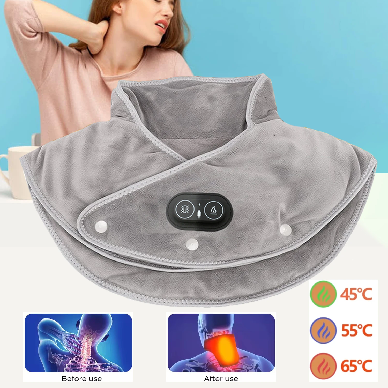 

Электрический массажер для спины, USB шейный бандаж, горячий компресс, расслабляющая подушечка для плеч и шеи, 3-уровневая постоянная температура, зимняя шаль против холодного тепла