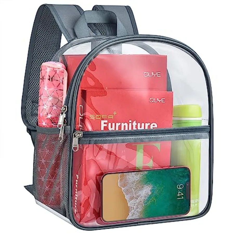 

Прозрачный рюкзак, разрешенный для использования на стадионах, 12×12×6 дюймов, с усиленными и широкими плечевыми ремнями, маленькая прозрачная сумка для школ, концертов, работы, фестивалей