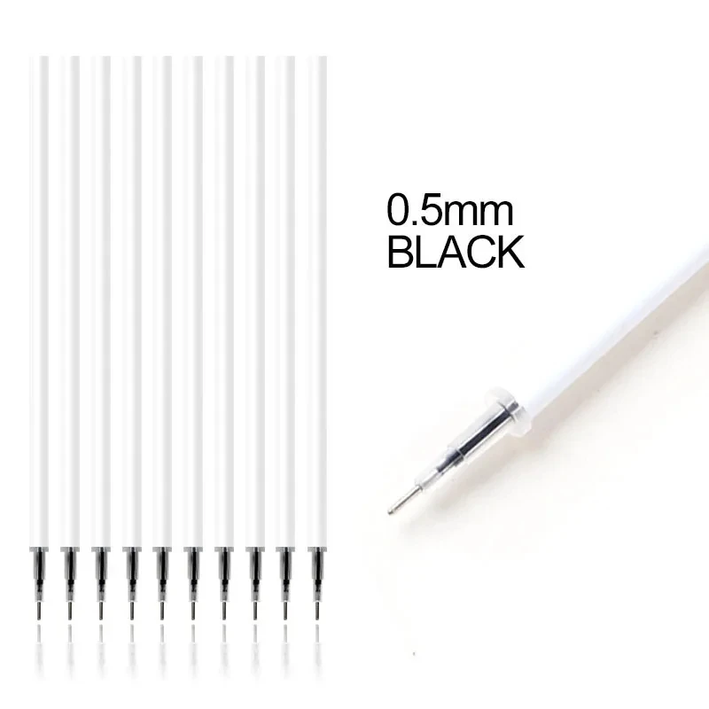 10 pc White Color Shell Gel Pen Refills 0.5mm Black Ink Kawai Pattern Office Stationery Supplies 13cm Length