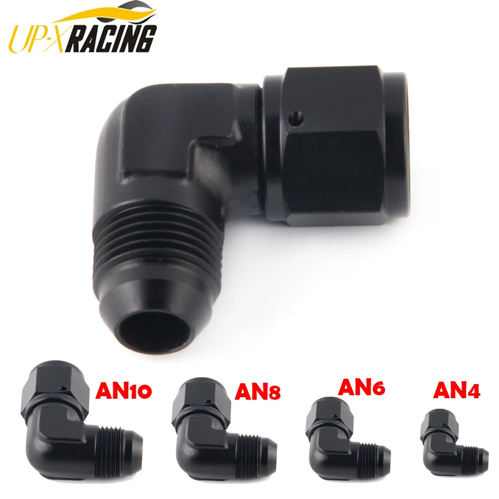 Oil Fuel Fittings Anodized Aluminum  Adapter 90 Degree Female AN6 8 10 Swivel Adaptors To Male Black JT24