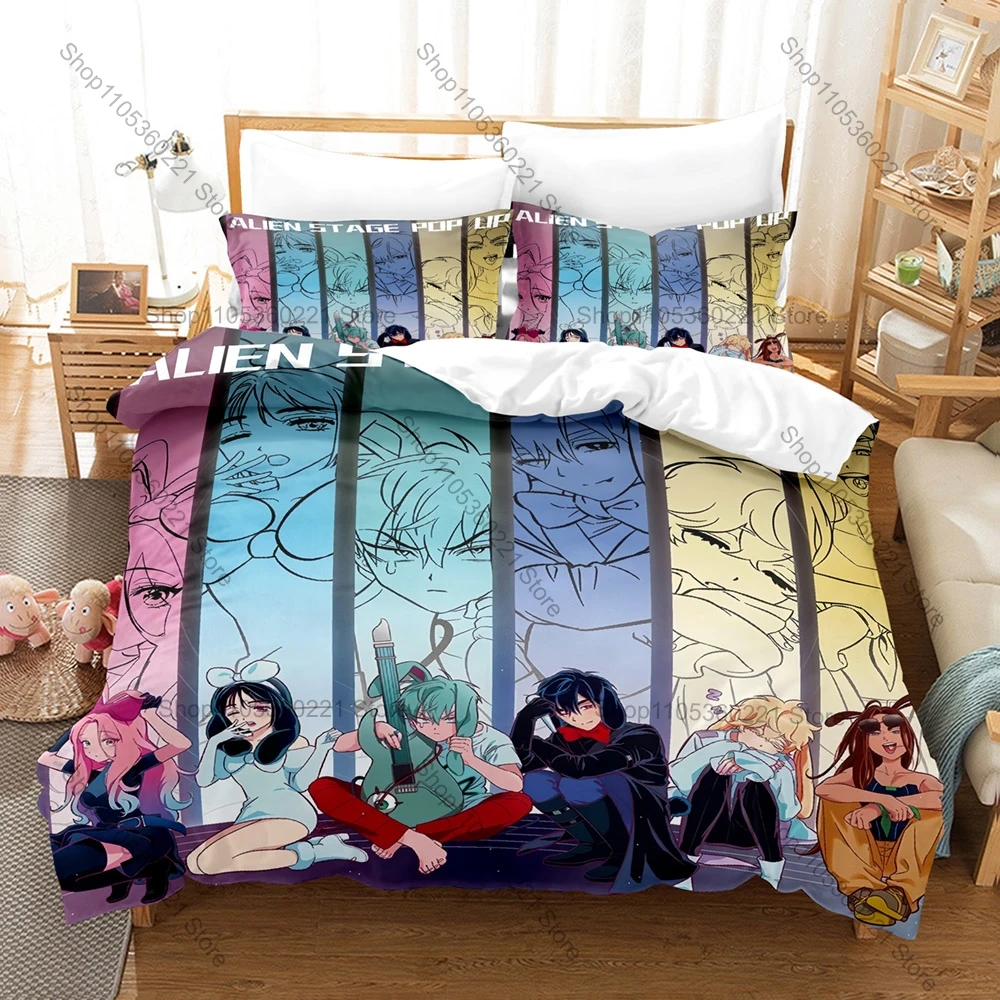 Cool Sci-Fi Musical Anime Style Duvet Cover + 2 Pillowcases, ALIEN STAGE Printed Bedding Set Soft Material Holiday Birthday Gift