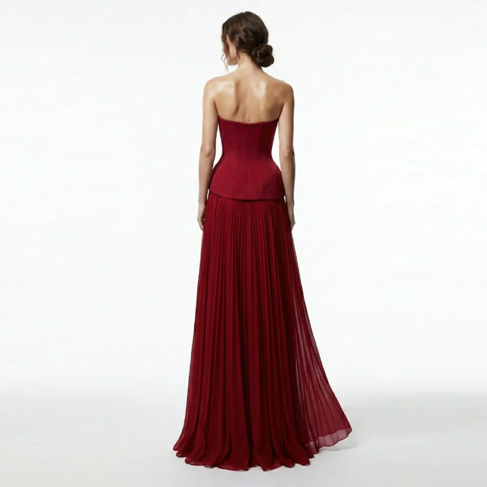 Burgundy Strapless Sweetheart Evening Gown Matching Customized Formal Party Dress for Women فساتين سهرةProm Gownss