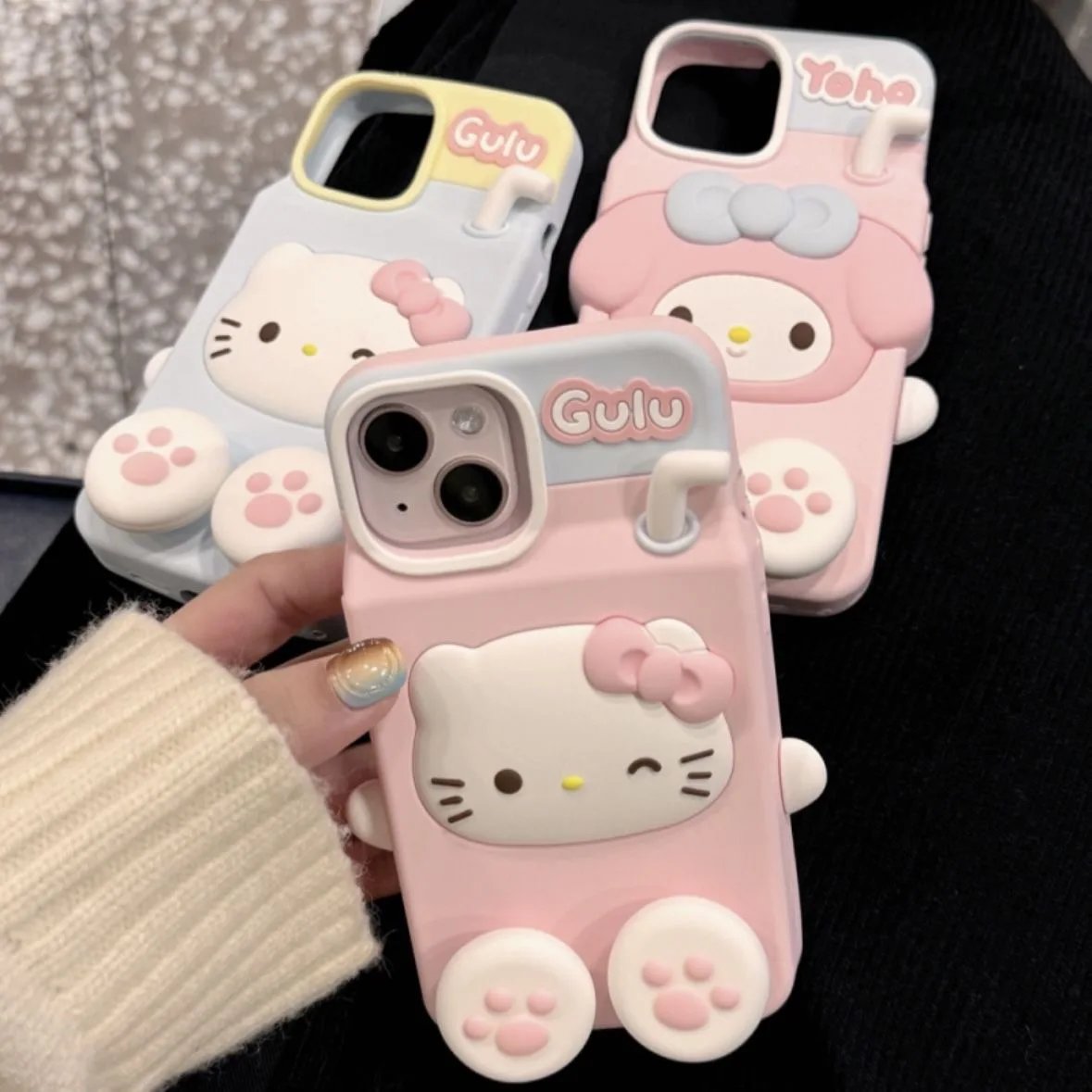 

3D Sanrios Hello Kitty my melody milk carton silicone soft shell Phone Cases For iPhone 15 14 13 12 11 Pro Max Back Cover