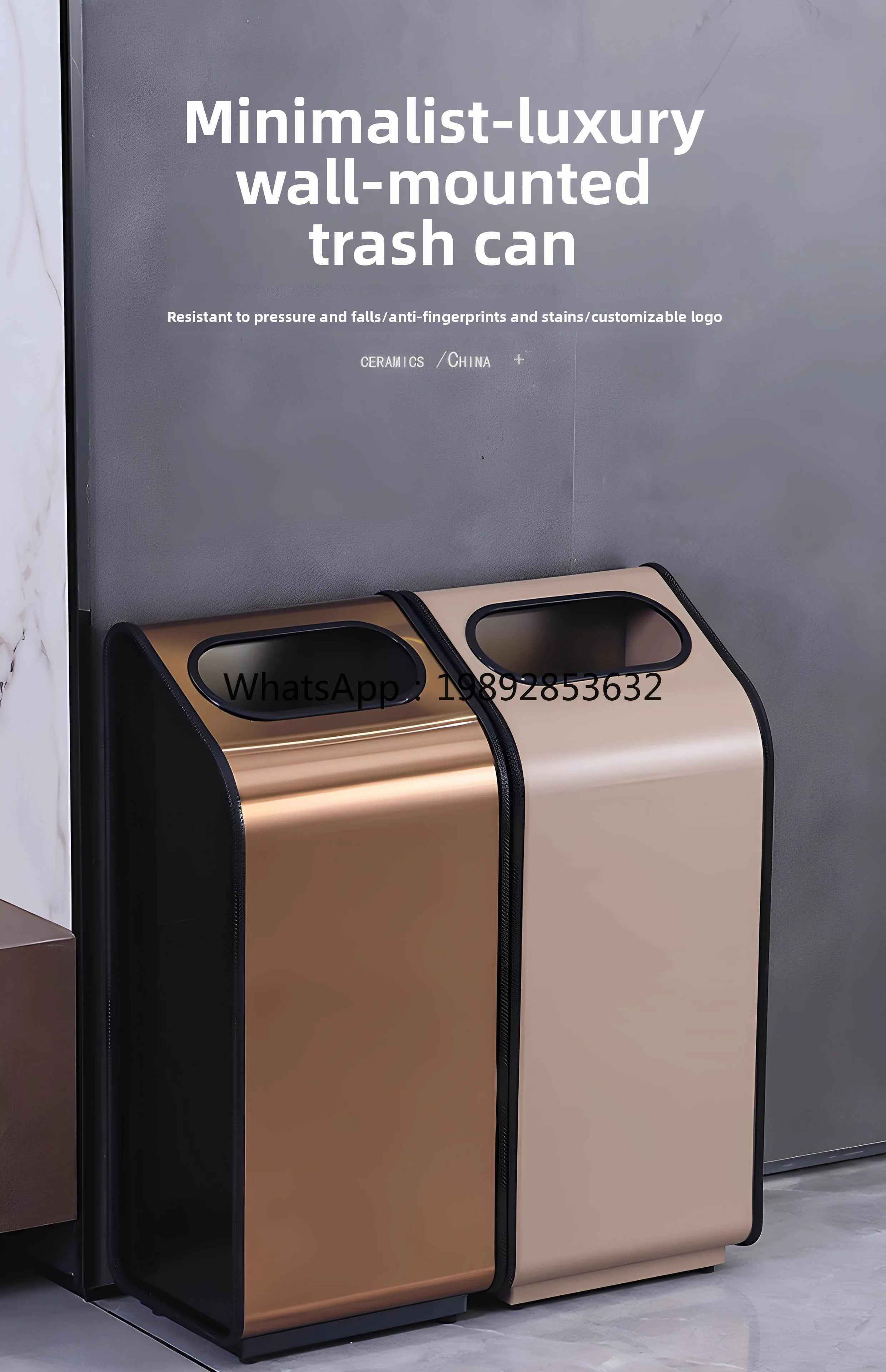 YFY Stainless Steel Trash Can Large Capacity Vertical Simple No Lid Wall-Mounted Hotel Lobby Mall