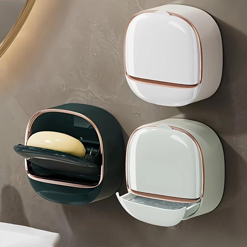 Jabonera de Pared para Baño con Drenaje y Tapa, Soporte Colgante para Jabón para Baño y Cocina