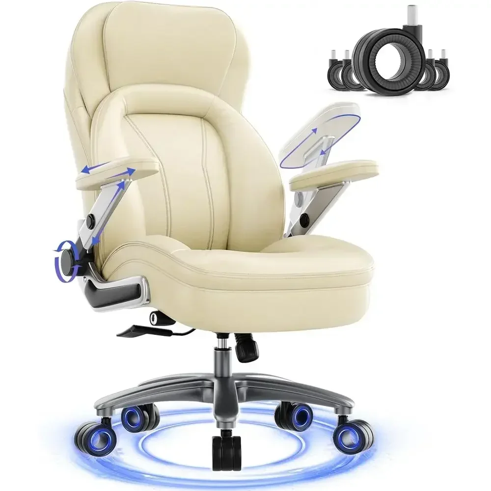 Ergonomic High-Back Desk Chair, 600lbs Capacity, Adjustable Lumbar Support, 5D Arms, Height & Function, PU Leather Executive Com