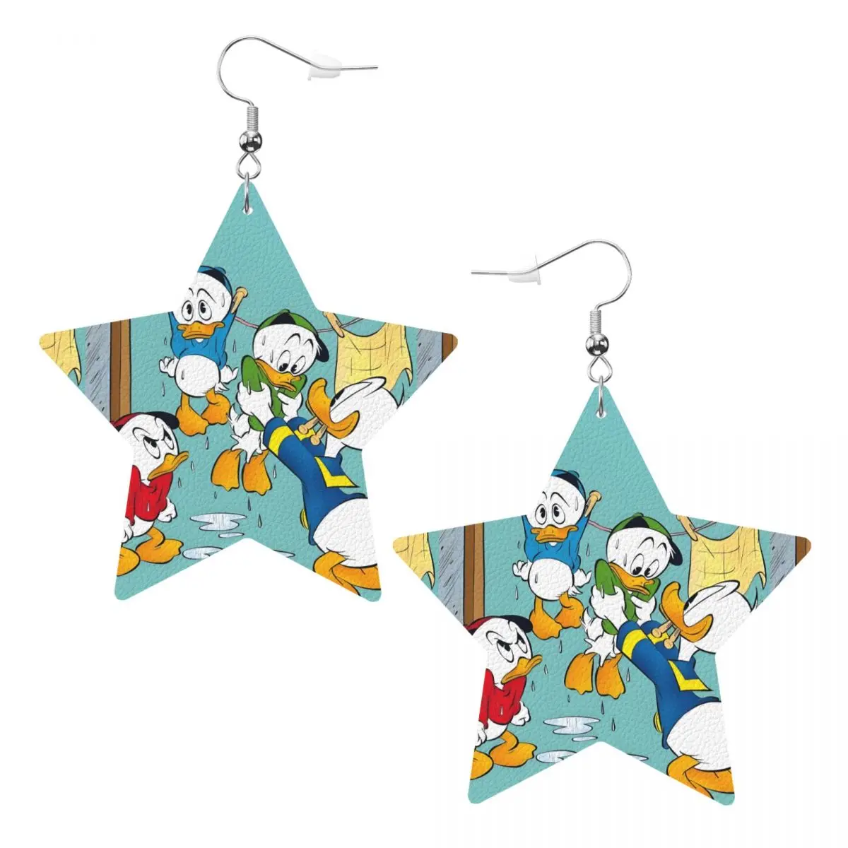 

Custom Drop Dangle Earrings Donald Duck Anime Manga Leather Teardrop Earrings PVC Leather for Gifts Dainty Jewelry