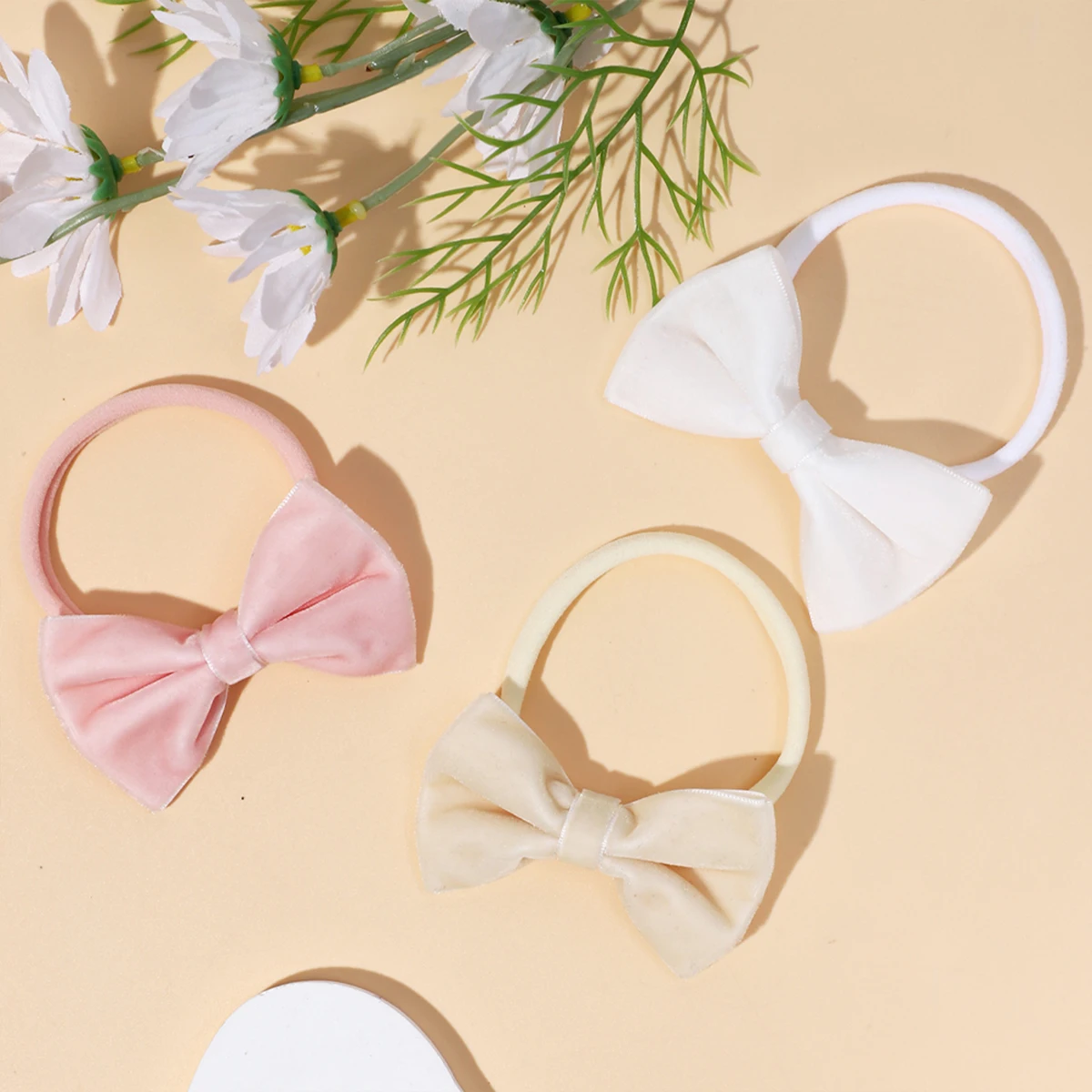 3Pcs/Set Baby Elastic Headband Newborn Pink Flocking Bowknot Nylon Hair Bands for Girls Infant Toddler Soft Hair Accessories