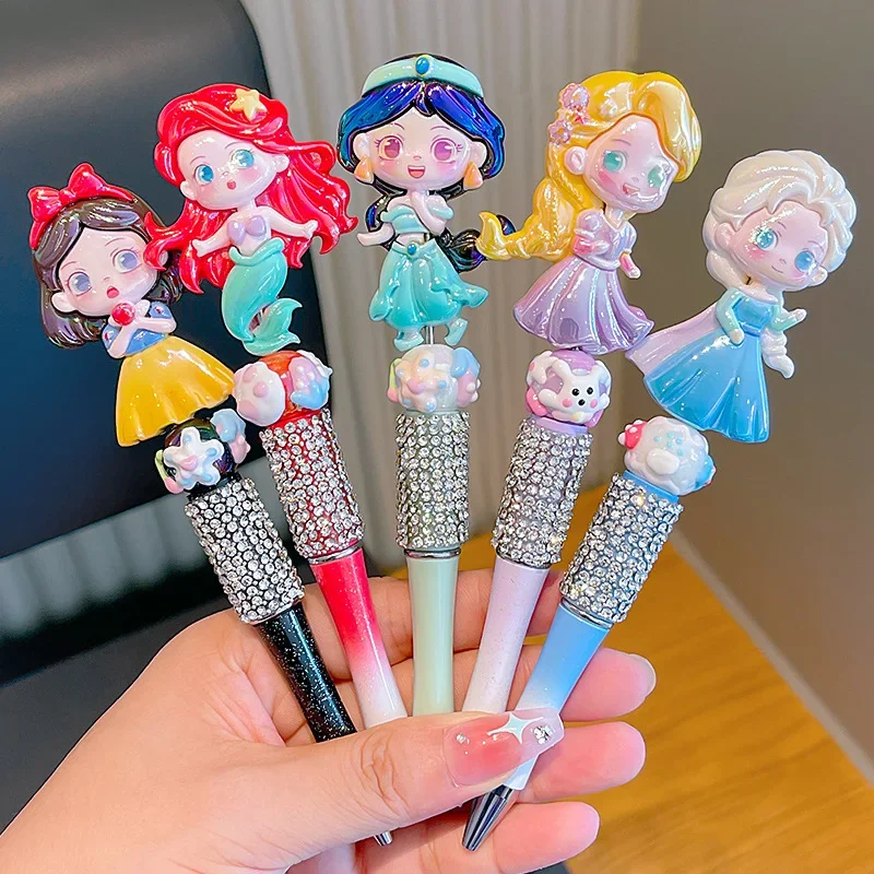 Cartoon Anime Disney Princess Crystal Sparkling Diamond Rotating Ballpoint Pen Cute Student Bead Pen Stationery Christmas Gift