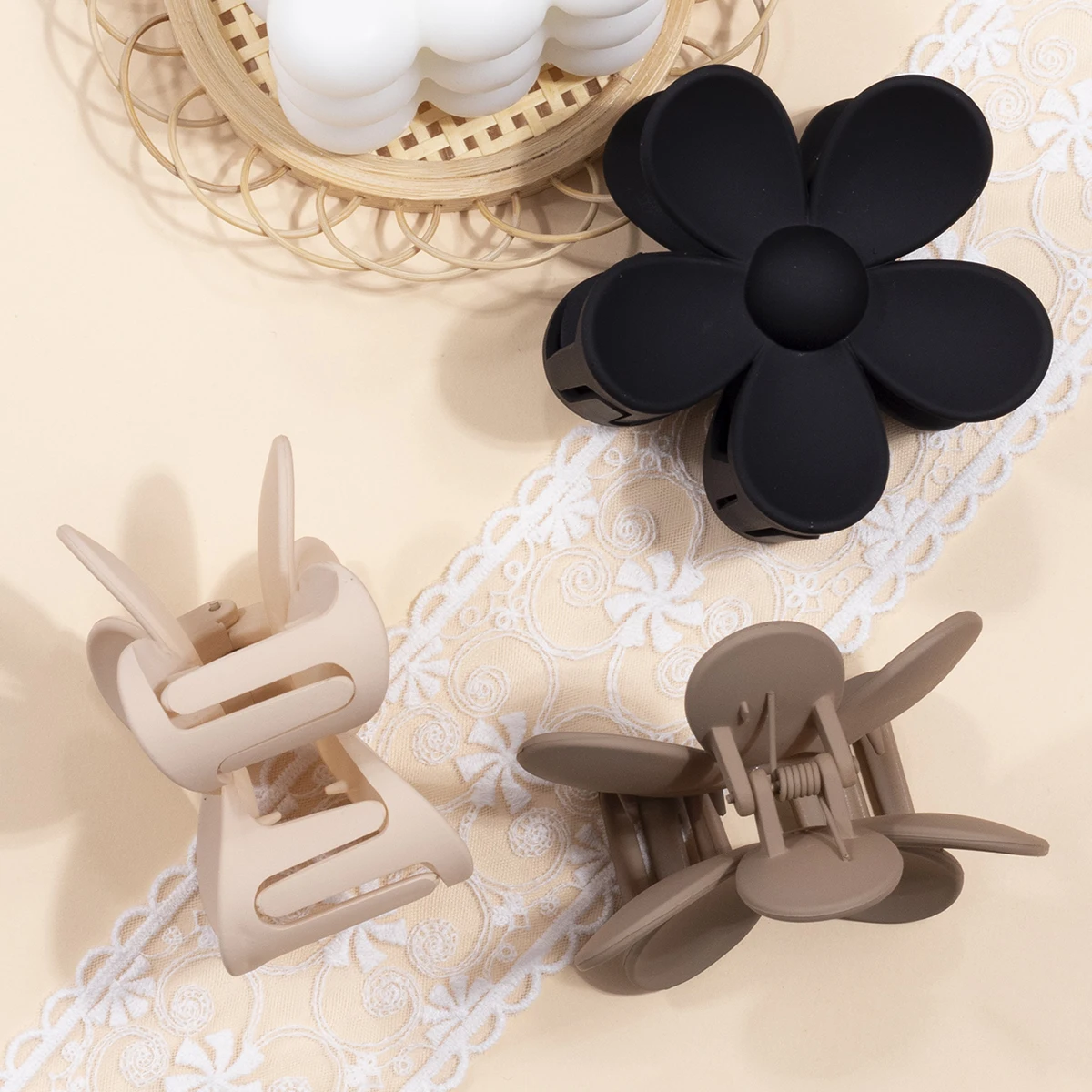 3pcs Big Flower Matte Hair Claw Clips Resin Plastic Clamp Hair Clip Accessories For Women