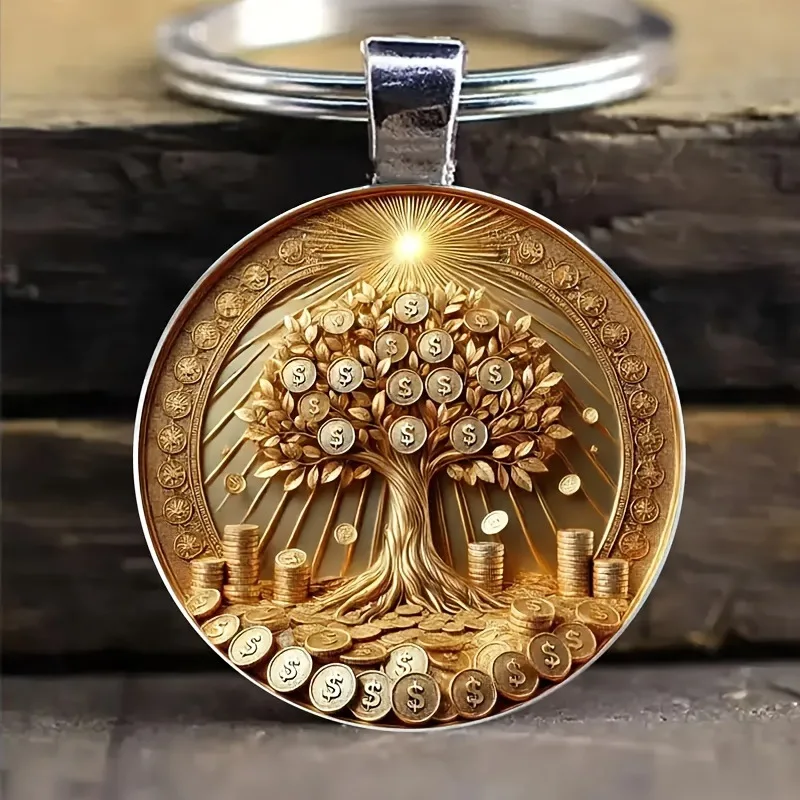 LLavero de árbol de dinero con gema de tiempo para mujer, llavero de bolso para hombre, llavero de coche, baratija de boda, regalo de fiesta para niña K121