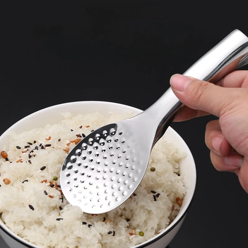 Stainless Steel Standable Rice Spoon Non Stick Spoon Durable Easy Clean Rice Scoop for Rice Cooker Kitchen Tableware Gadget
