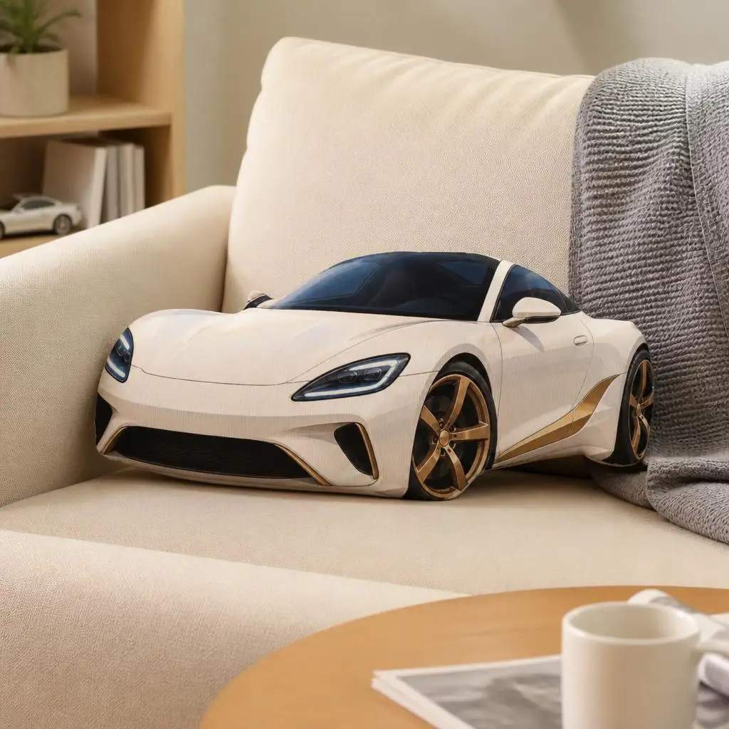 White Sports Car Shaped Pillow Coupe Throw Cushion Car Enthusiast Home Decor Irregular Stuffed Floor Pillow Sofa Bed Gift
