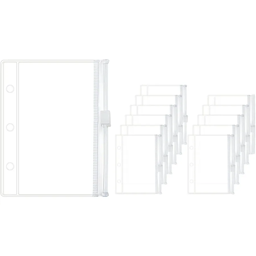 

12 шт., мини-карманы для переплета, прозрачные сумки для переплета на молнии из ПВХ, вкладыши, 3 отверстия, бюджетные конверты для наличных, для Protecto Organize