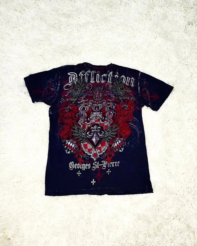 

Y2K Affliction Skull T shirt Gothic Fashion Round Neck Oversized Shirt New American Mens Womens Casual Vintage Tops