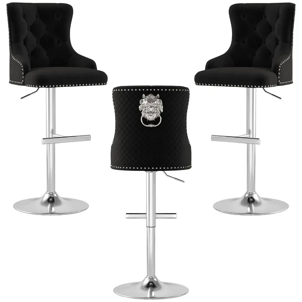 

Bar Stools Set of 3, Counter Height Stools with Footrest, Velvet Adjustable Swivel Kitchen Island Chair with holstered Tufted