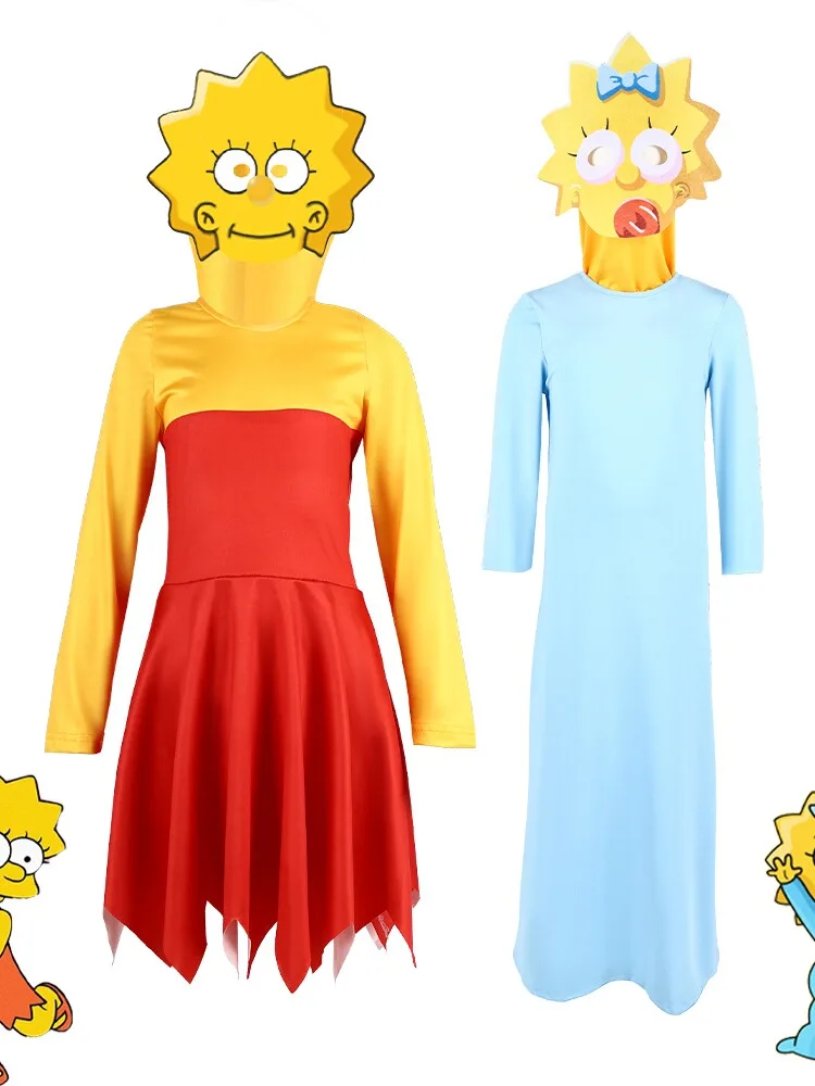 Simpsons fly loween roupa de performance de desenho animado macacão de poliéster conjunto de fantasia de fone de ouvido para mulheres roupas étnicas de palco
