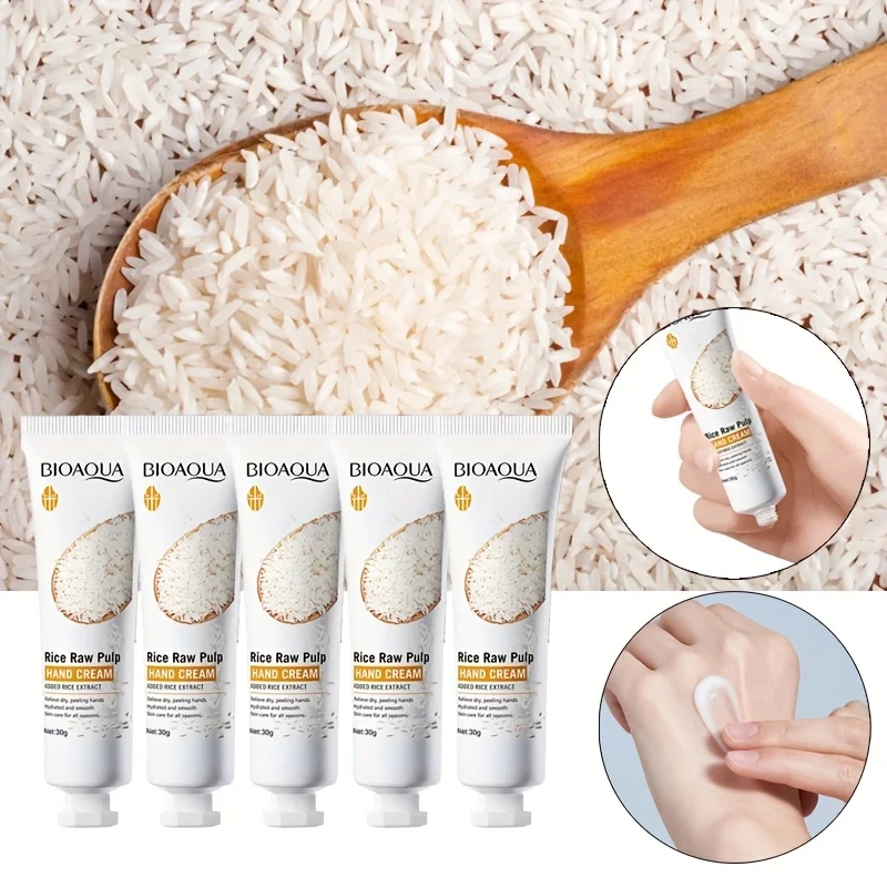 5PCS Rice Essence Hand Cream, Deep Nourishing & Moisturizing, Smooth‑touch Cream Texture, Suitable for All Skin Tones