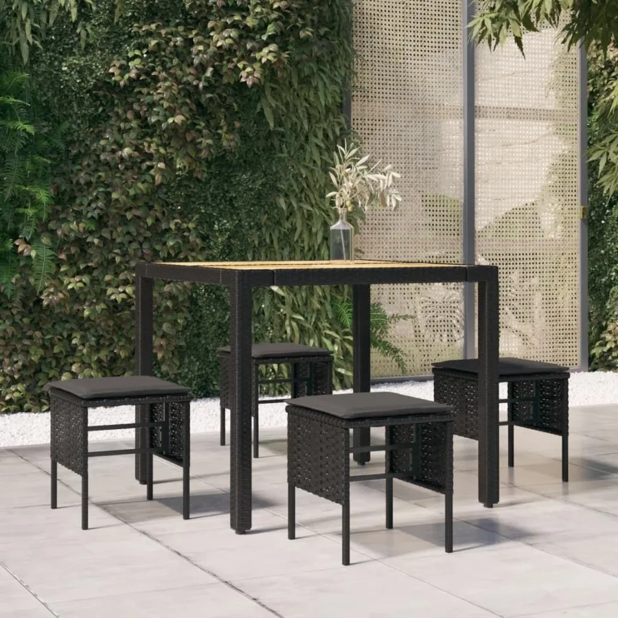 

Patio Footstools with Cushions 4 pcs Black Poly Rattan