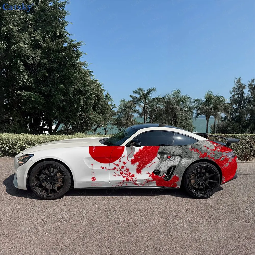 2pcs Giant Wolf Car Side Decals | Self-Adhesive PVC Waterproof & Scratch-Resistant Stickers, Fashionable Decals