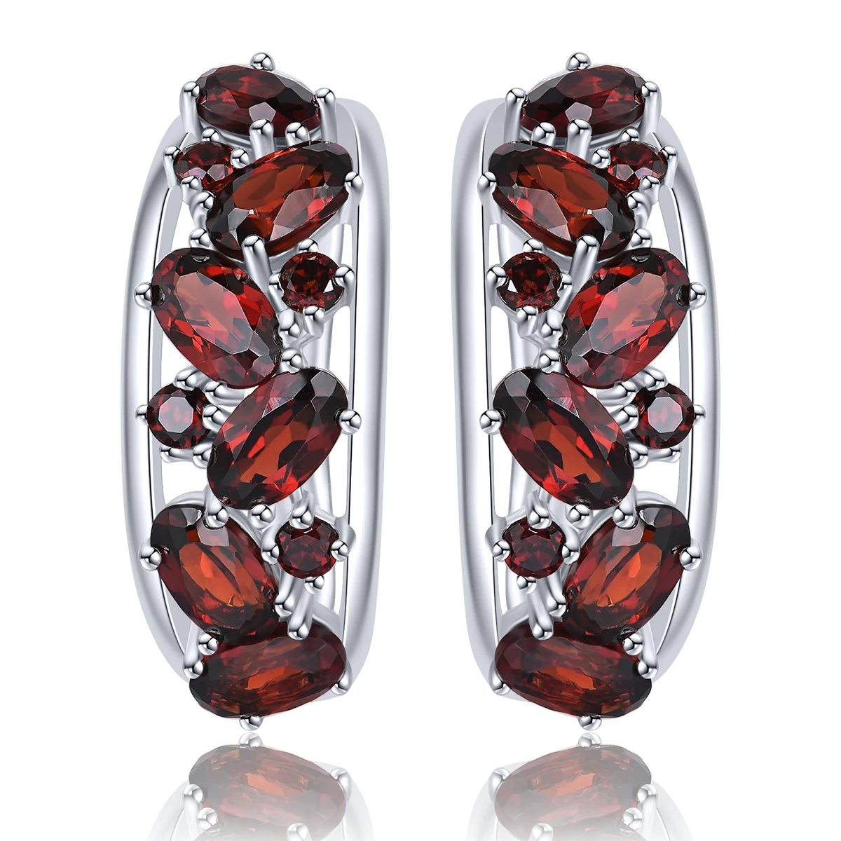 Natural Red Garnet Solid Sterling Silver Hoop Earring 3.8 Carats Genuine Birthstone Classic Fine Jewelry Rhodium Plated Gifts