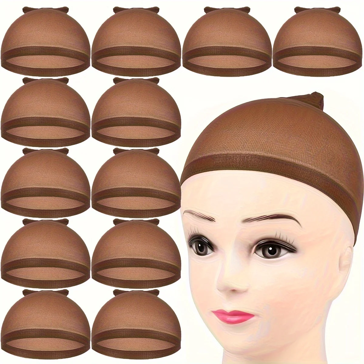 

12pcs nylon wig cap stockings elastic wig cap black, brown, light brown