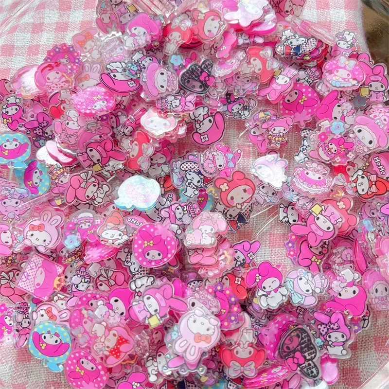 100-500g 4cm Sanrio Hello Kitty Kuromi 4cm Acrylic Pendant Sanrio Melody DIY Accessory Keychain PP Clip Patch Waterproof