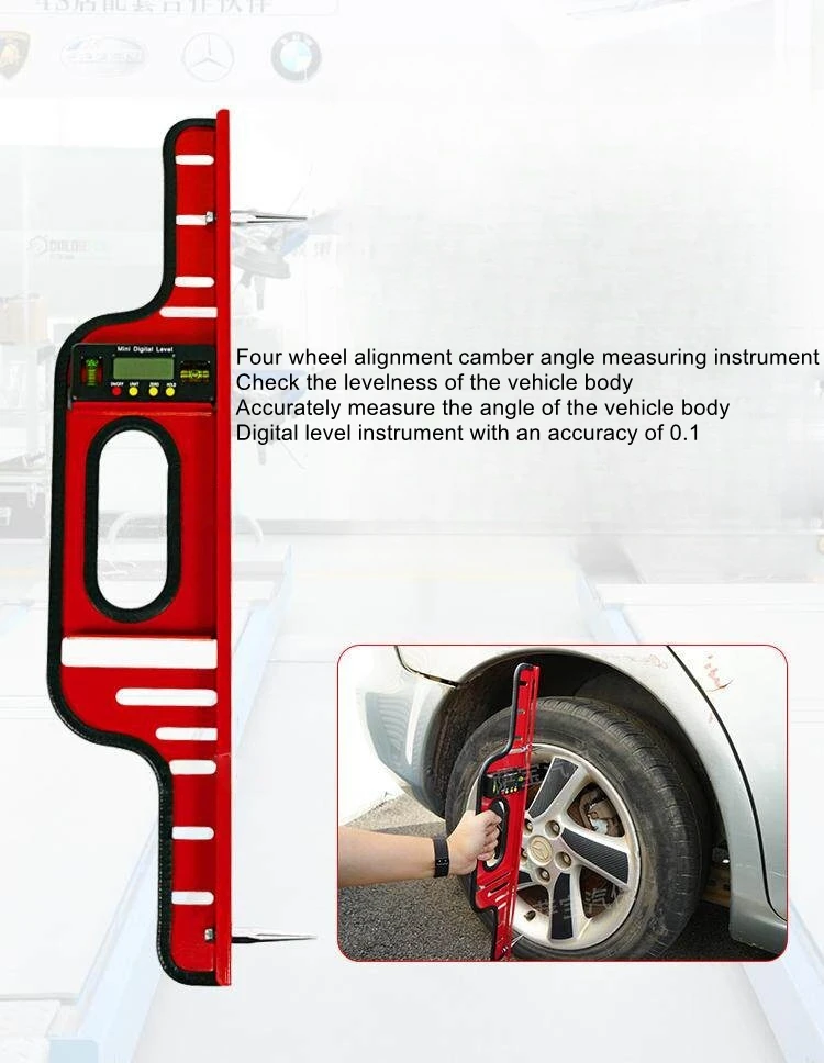Four wheel alignment instrument with camber angle measuring device and high-precision magnetic electronic level