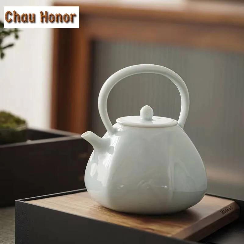 260ml Japanese Style High White Porcelain Loop-handled Hanging Beam Pot Handmade Household Simple Filter Tea Maker Accessories