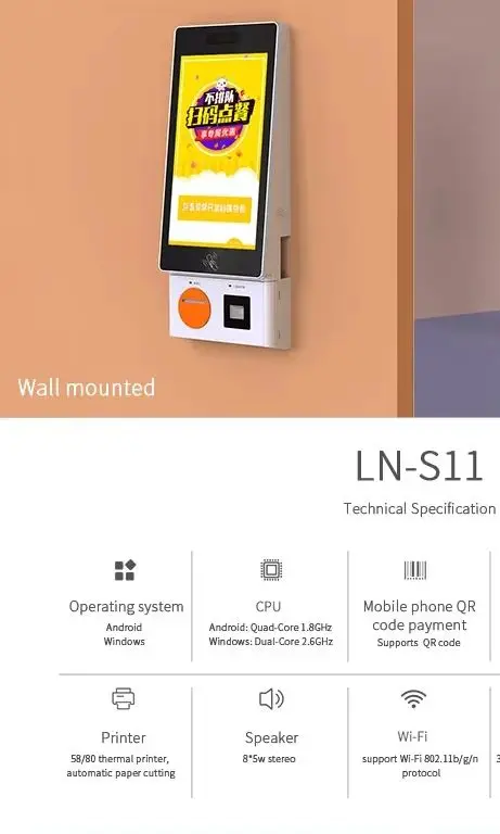 Kiosco con Pantalla Táctil LCD para Restaurantes, Terminal de Pago y Pedidos de Comida Rápida de Autoservicio