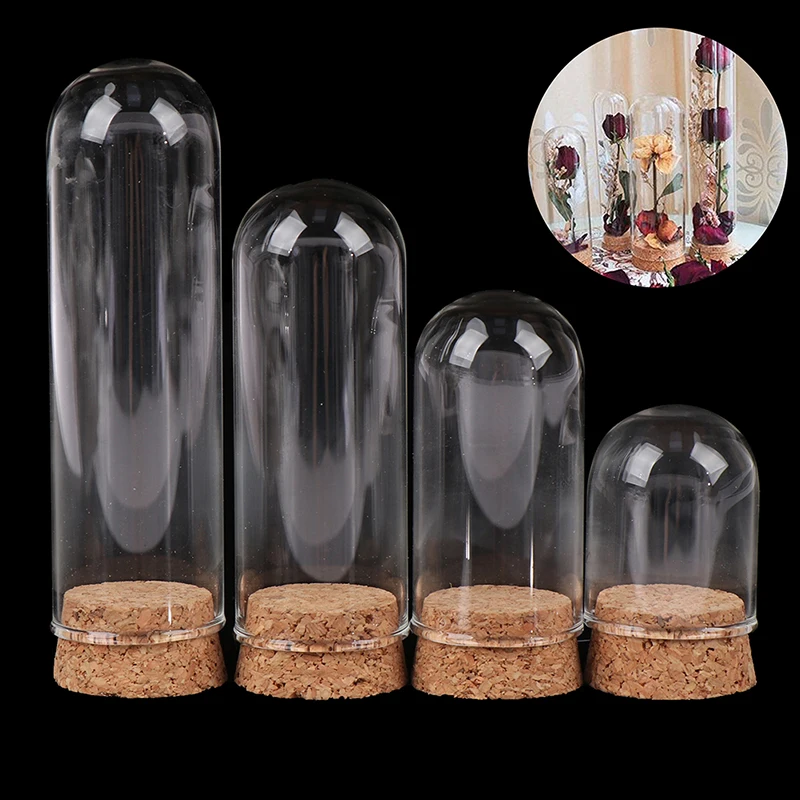 4/6/8/10CM Doll Glass Dome Display Wood Cork Bell Jar With Wooden Base Decoation Craft Table Decoation Craft