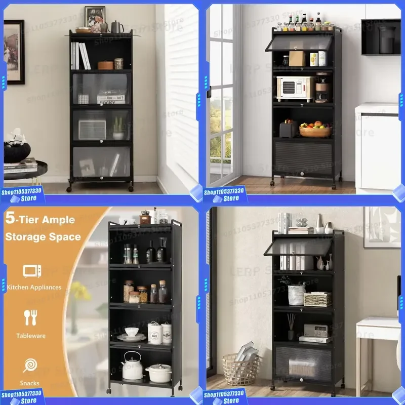 5 Tier Kitchen Storage Rack With Upturned PC Door Organizer Shelf For Pantry Cabinet Countertop Spice Jar Container Holder