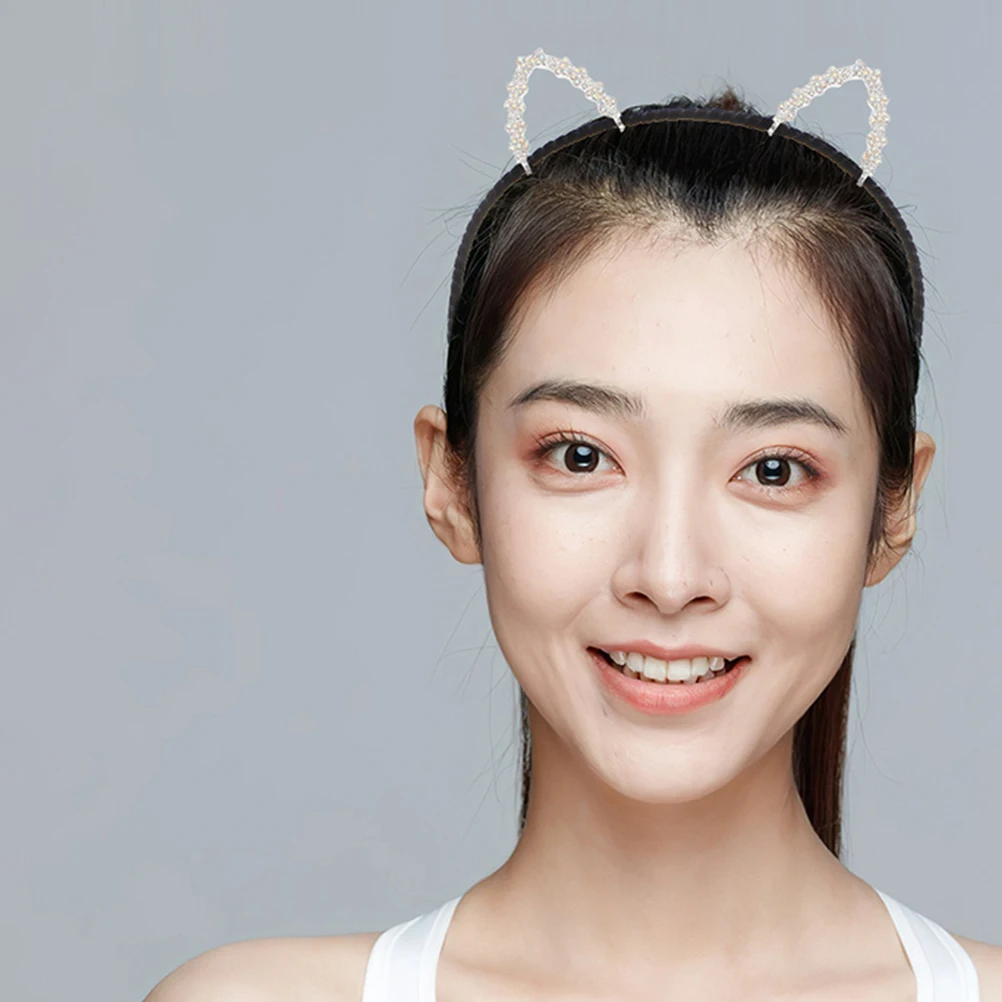 

3 pcs Cat Ears Headband Zinc Alloy Rhinestone Durable Lightweight Women Girls Party New Years Hair Accessories Headwear