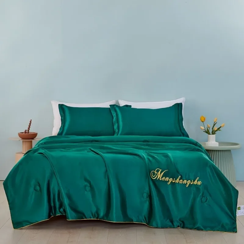 

Summer solid color air conditioner quilt four-piece set machine-washable silk summer quilt four-piece set