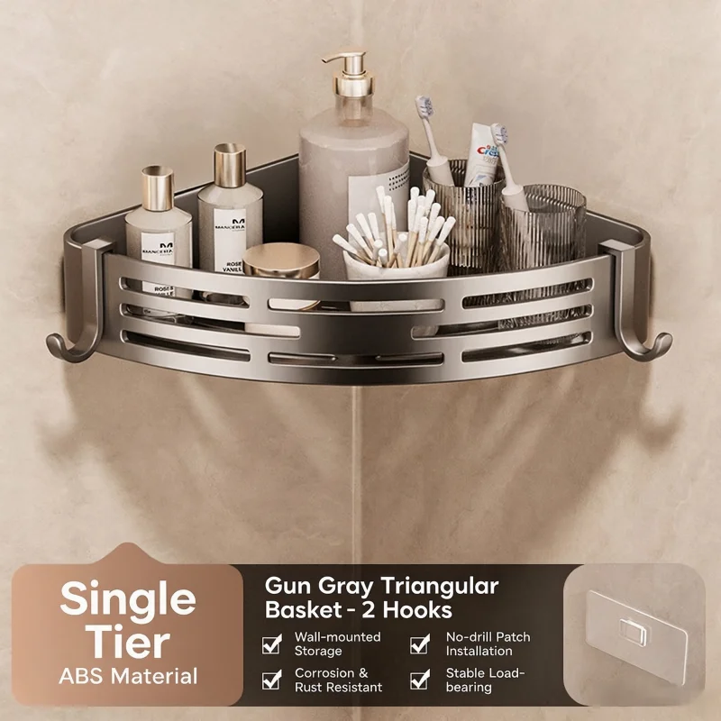 Aluminum Alloy Bathroom Corner Shelf, No Drill Thick Wall Mounted Triangle Storage Rack, Bathroom Accessory Shower Organizer