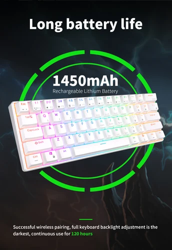 Imagen 2 del producto Royal Kludge RK61 Teclado mecánico para juegos 61 teclas 60% RGB retroiluminado intercambiable en caliente inalámbrico Bluetooth/USB Gateron Cherry