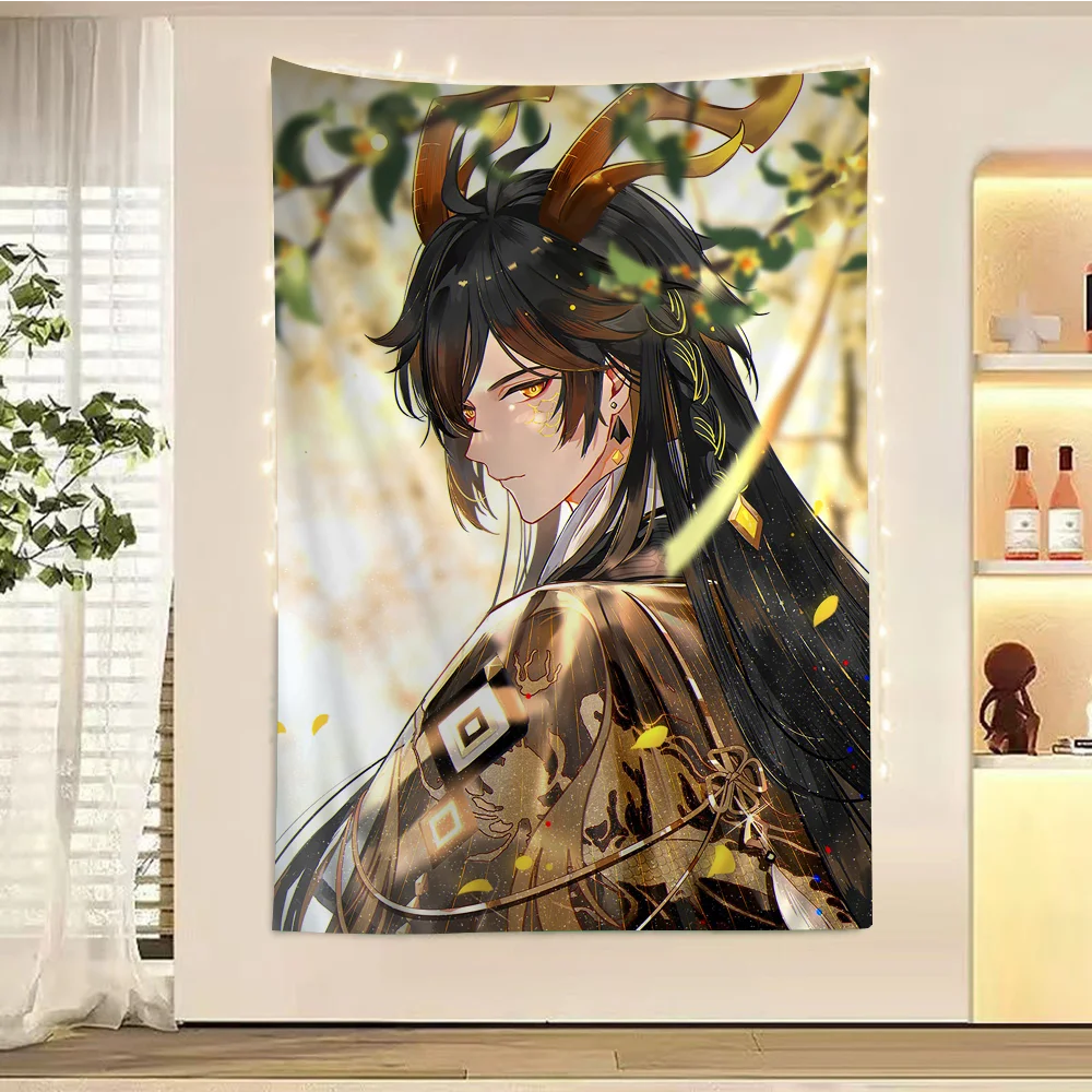 Genshin Impact ZhongLi Morax Hanging Bohemian Tapestry Japanese Wall Tapestry Anime Kawaii Room Decor