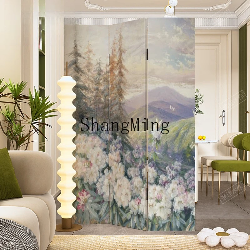 

CL modern simple landscape painting solid wood screen bed and breakfast partition screen living room mobile folding