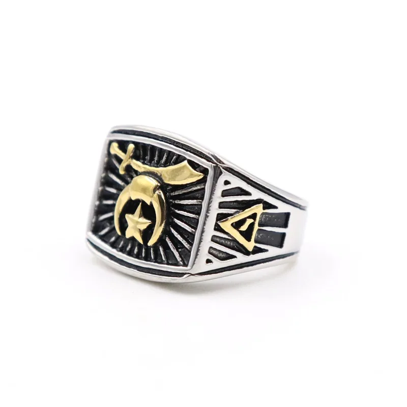 Vintage Personalized Stainless Steel Freemasonry Sickle Moon Star Men's Rings Size 8-14