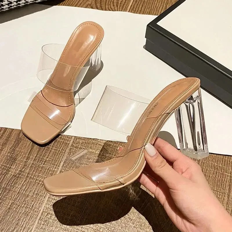 Summer Women Pumps Sandals 9cm Jelly Slippers Sexy Open Square Toe High Heels Women Transparent Slippers Shoe Heel Clear Sandals image 6