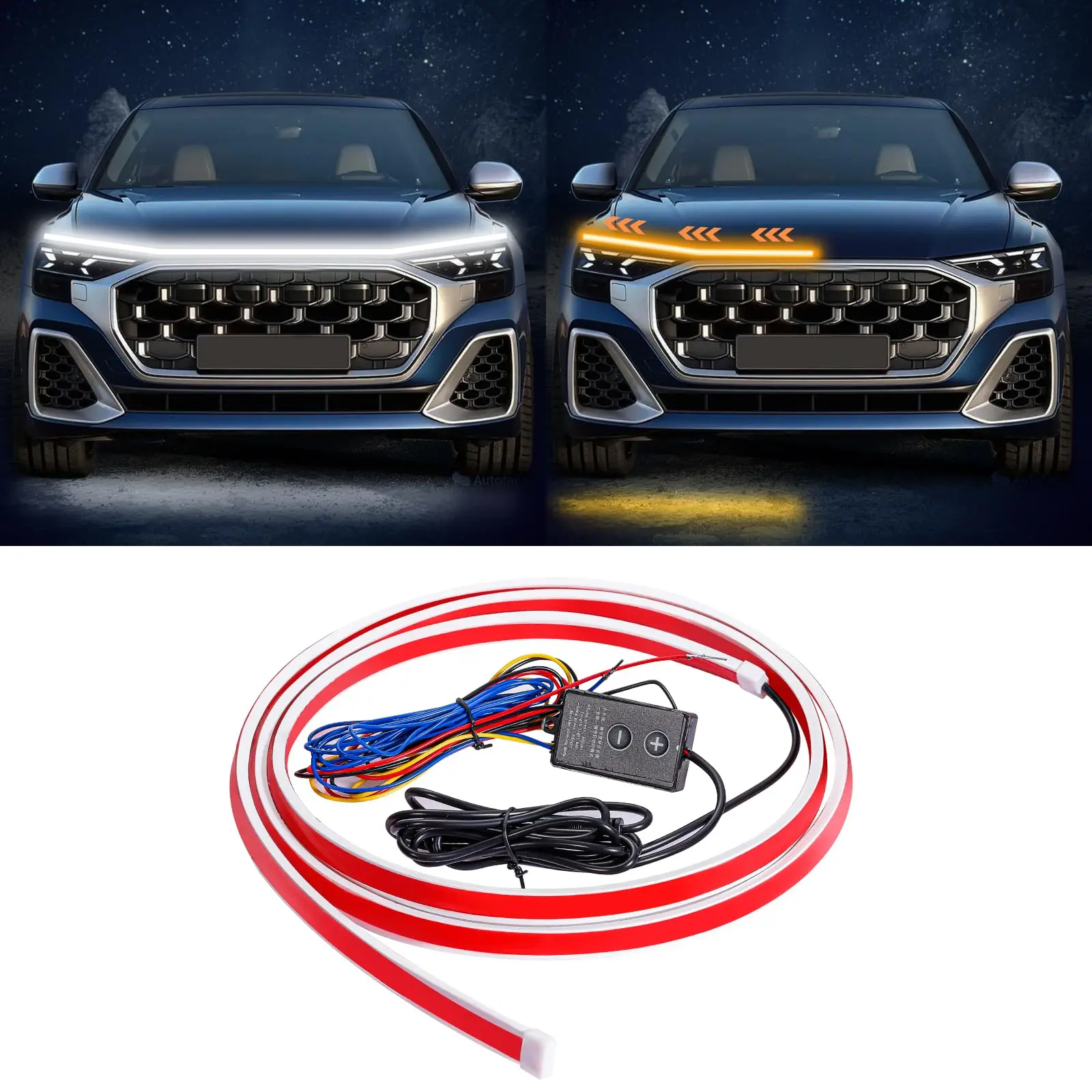 LED Car Daytime Running Light Strip Start Scan Yellow Turn Signal Indicator Headlight Car Hood Decorative Light Universal 12V