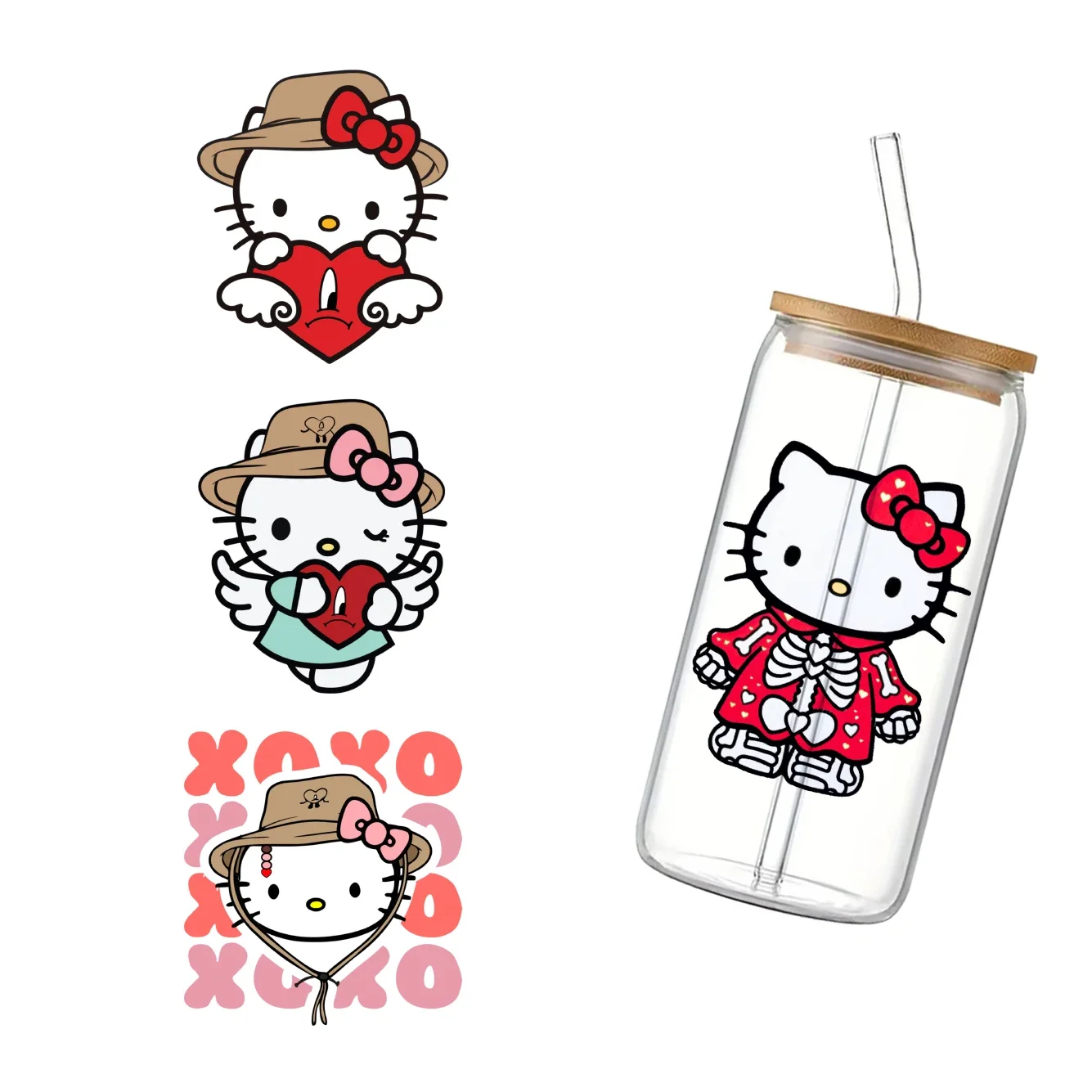 Sanrio Hello Kitty Valentine's Day 11x11cm Cartoon Cup Wrap Sticker 16oz UV DTF Waterproof Sticker for Party Gift