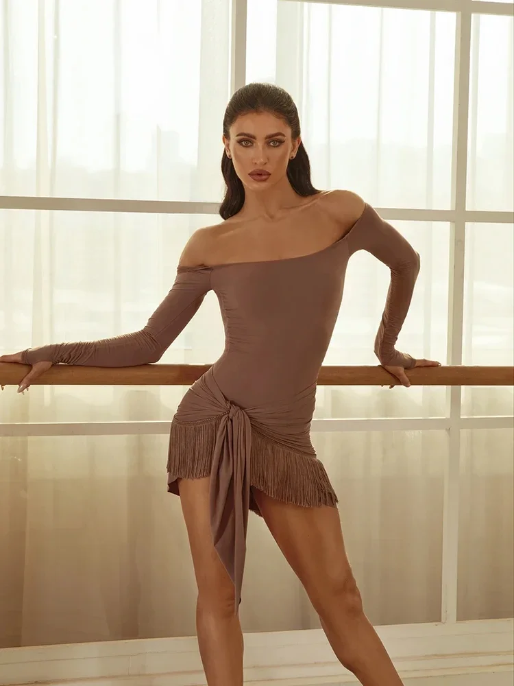 Latin Dance Off-shoulder top Afslankende LOOK Weegschaal bodysuit # 24101