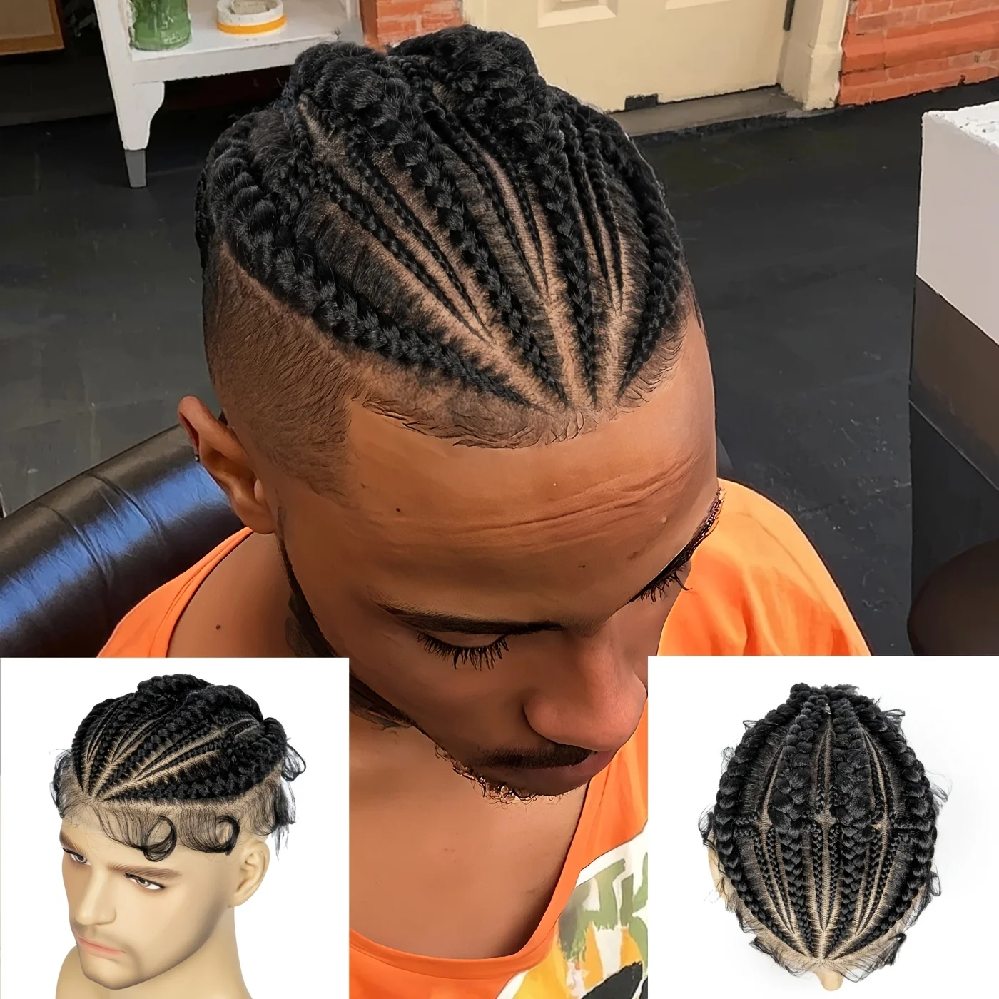 

Мужской монгольский девственный человеческий волос Q6, кружевной парик - HD белый топпер с косичками, бесклеевая невидимая замена волос