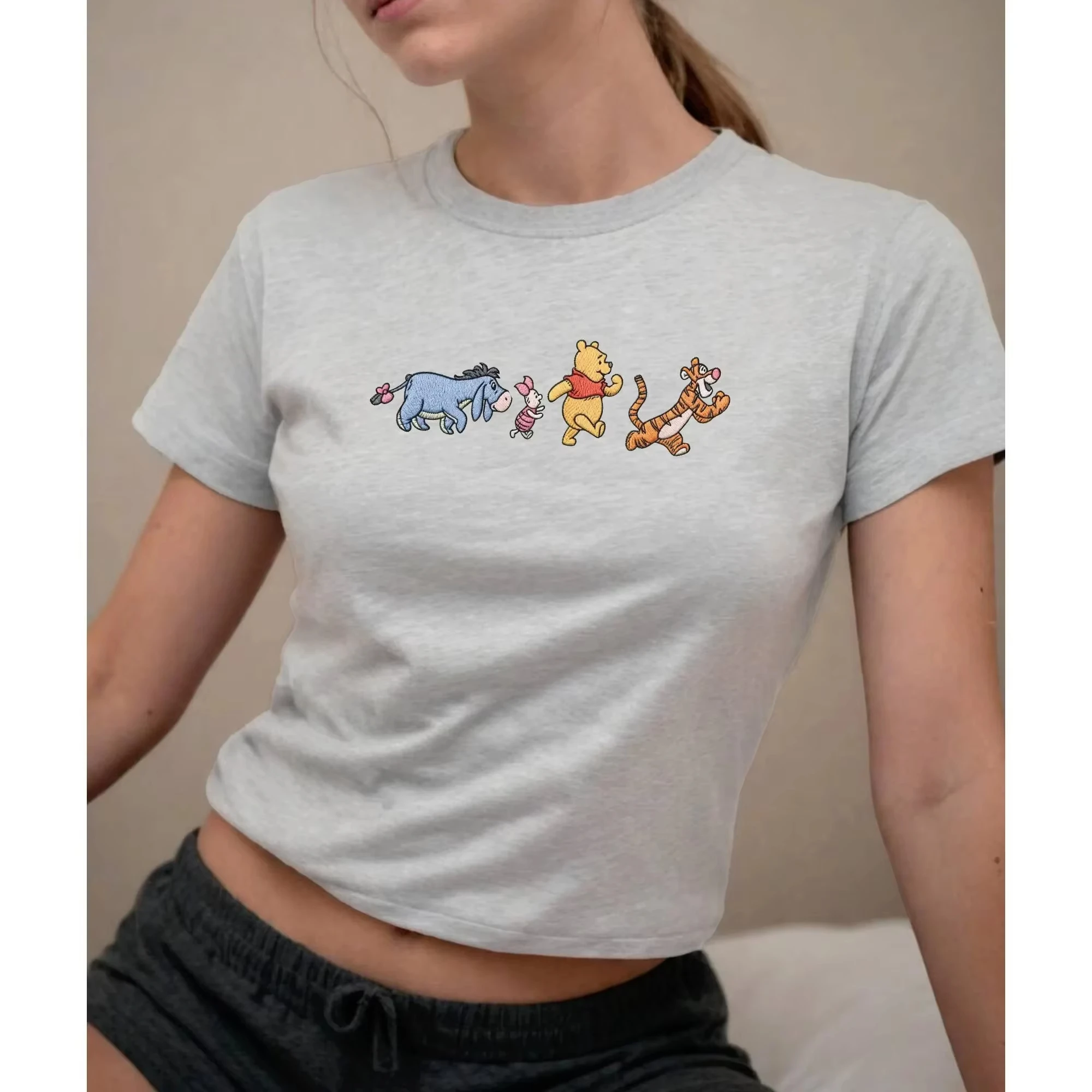 Trendy Anime Character Winnie The Pooh Short Sleeved Shirt, Cotton Short Sleeved Streetwear, Fashionable Children's mom T-shirt view 3