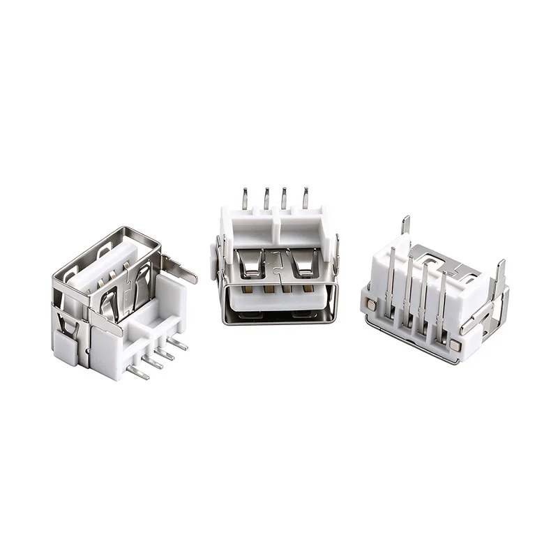 USB 2.0 Type-A Female AF Short Body 10.0, 90° Right Angle, Front 2 Pins DIP, Forward Raised Height 9.8mm, Heightened Type